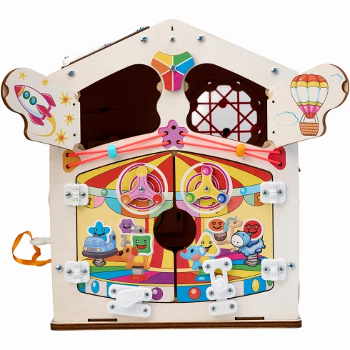 Бизиборд домик Карусель 30х35 см со светом