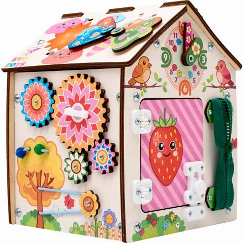 Бизиборд домик развивающий Лето 20х20х25 см со светом