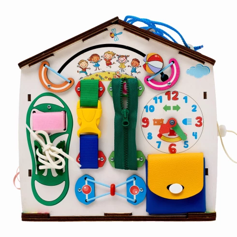 Бизиборд домик Смайлики на паровозике 29х35 см со светом